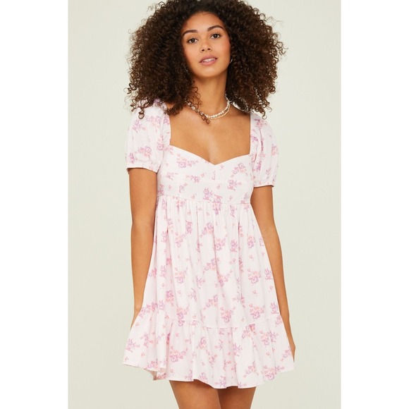 Altar'd State Dresses & Skirts - Altar'd State Light‎ Pink Purple Floral Babydoll Girly Kate Mini Dress Size XL